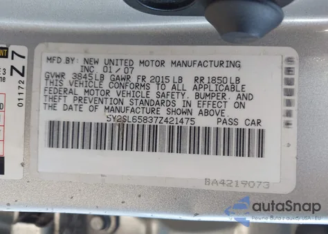 2007 Pontiac Vibe z USA, uszkodzony, nr VIN 5Y2SL65837Z421475